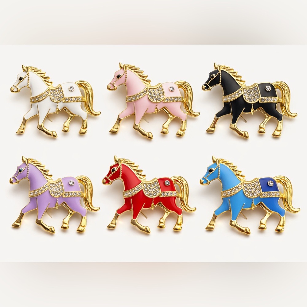 Colorful Horse Brooch with Gold Accents